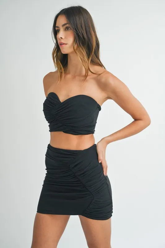 MABLE Ruched Tube Crop Top and Skirt Set Secondary image