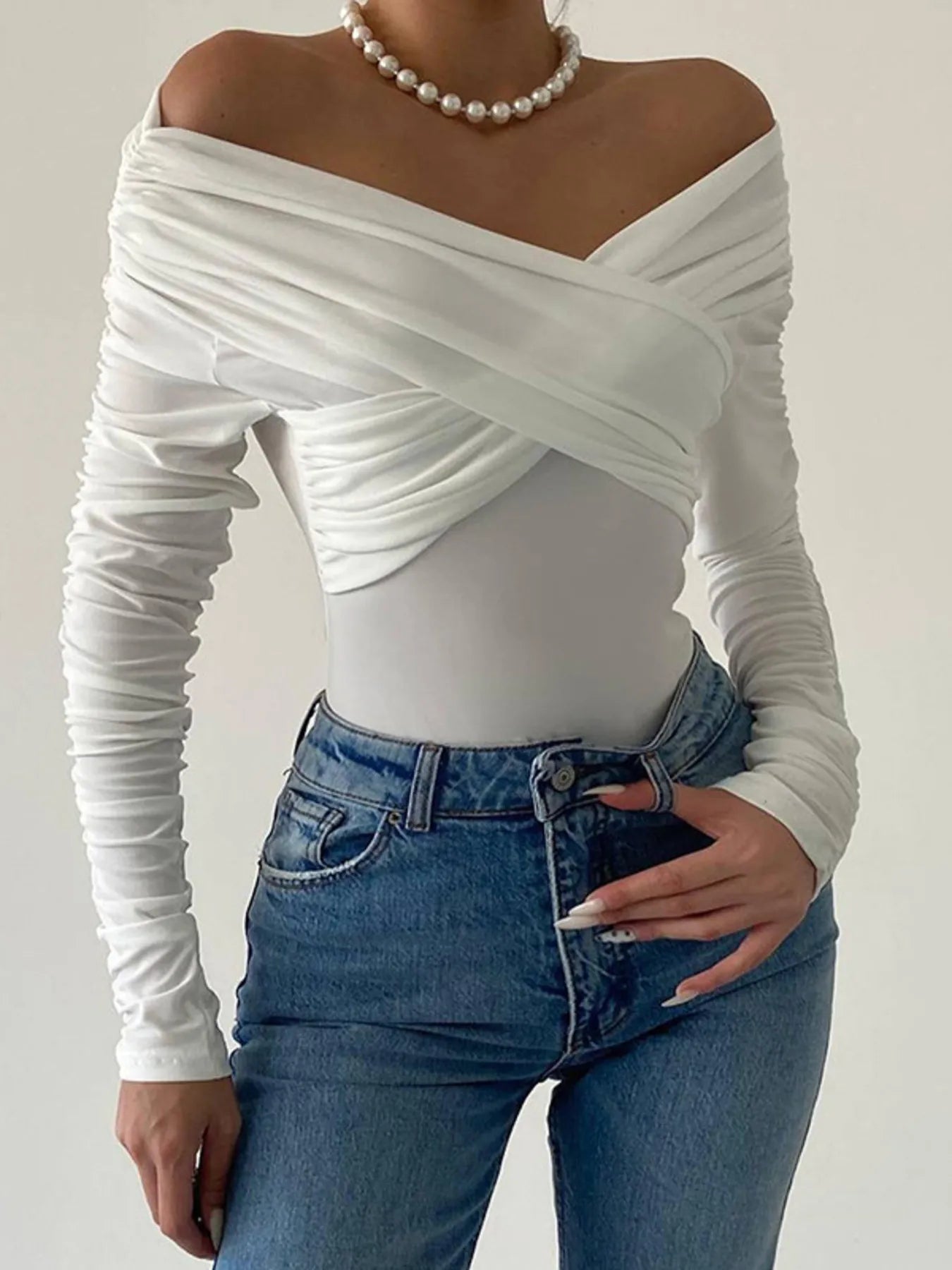 Ruched Off-Shoulder Long Sleeve Bodysuit Secondary image