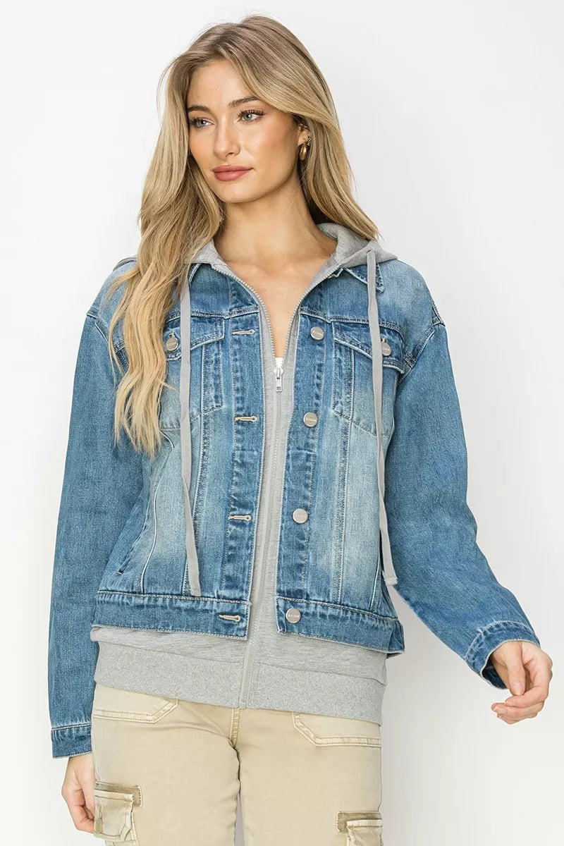 Oversized Buttoned Hoodie Jacket with Drawstring and Pockets Secondary image