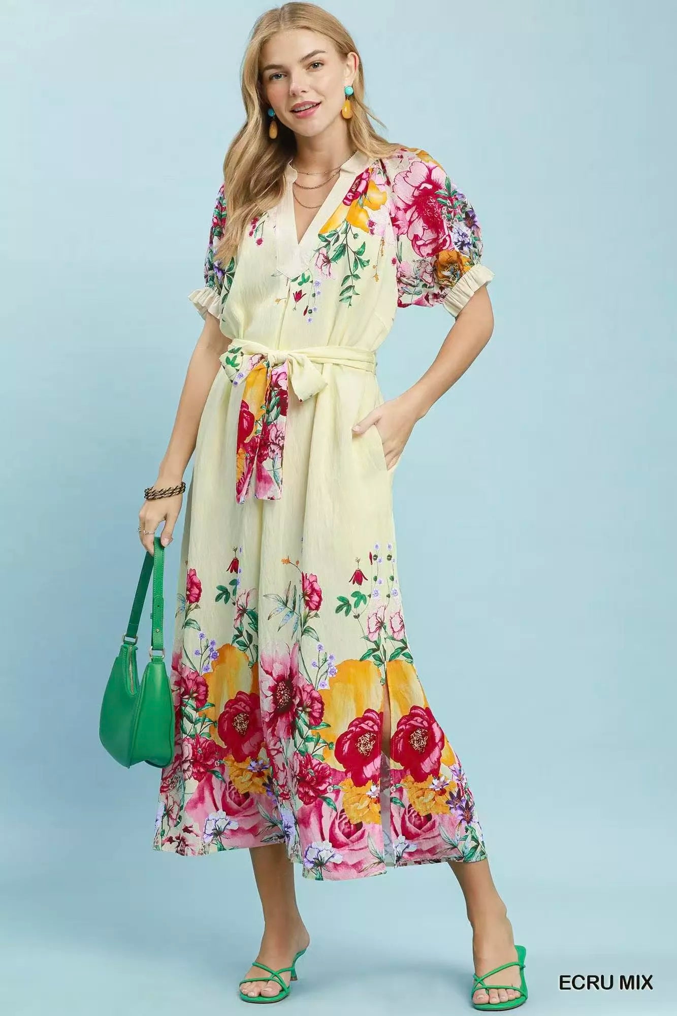 Umgee Mix Floral Border Print Midi Dress Secondary image