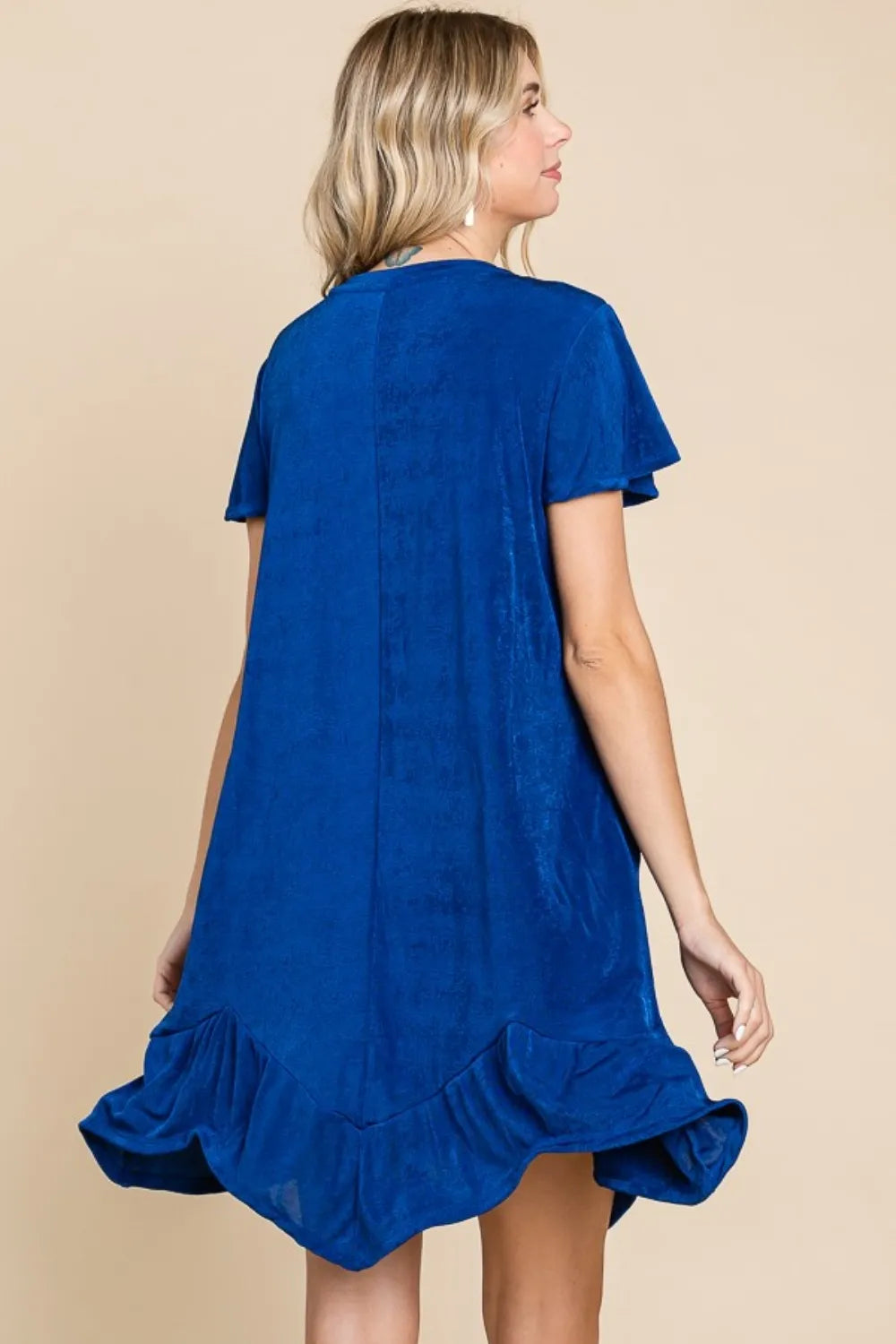 Culture Code Full Size Short Sleeve Ruffled Asymmetric Hem Dress Secondary image