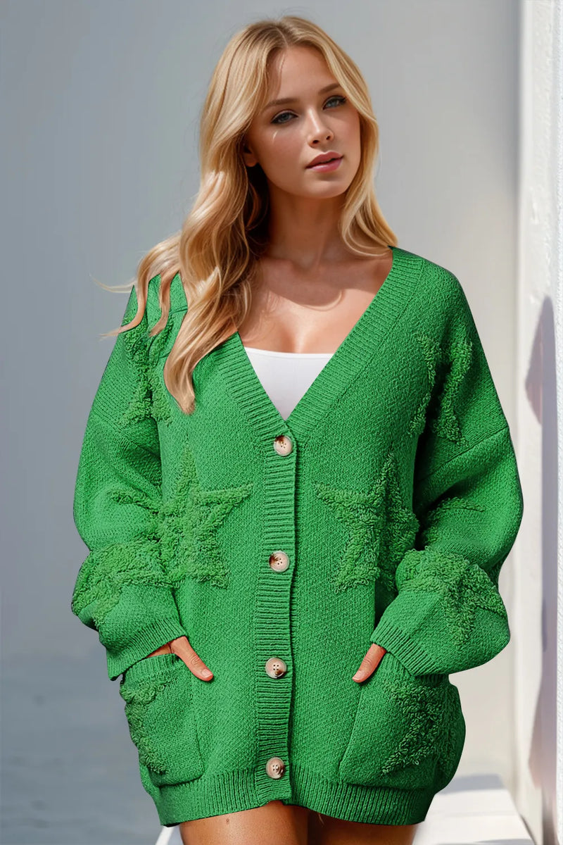 Button Up Star Pattern Cardigan with Pockets Main image