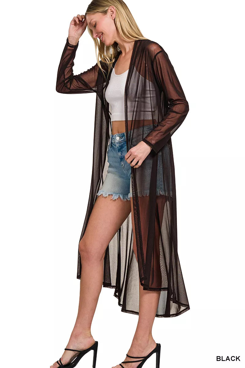 Mesh Open Front Cardigan with Long Sleeves Secondary image