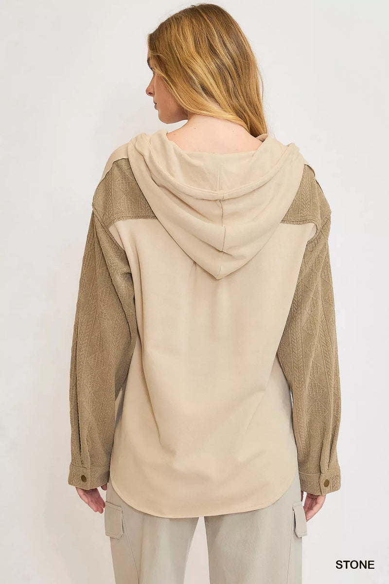 Washed French Terry Shacket with Buttoned Pockets and Drawstring Secondary image