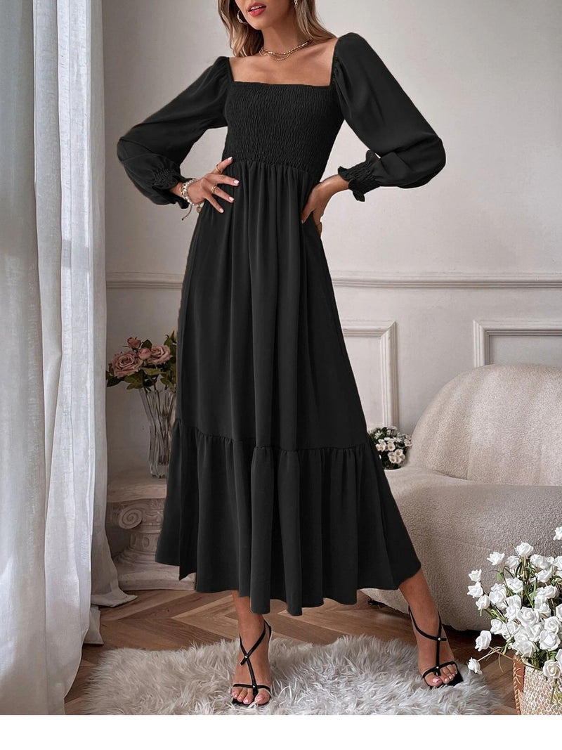Smocked Long Sleeve Midi Dress with Stretch Fit Secondary image