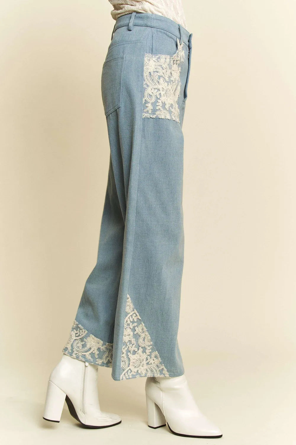 Davi & Dani Lace Applique Wide Leg Jeans Secondary image