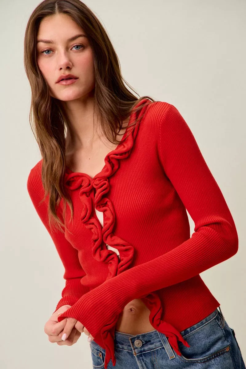 Cascade Ruffle Ribbed Sweater Cardigan Secondary image