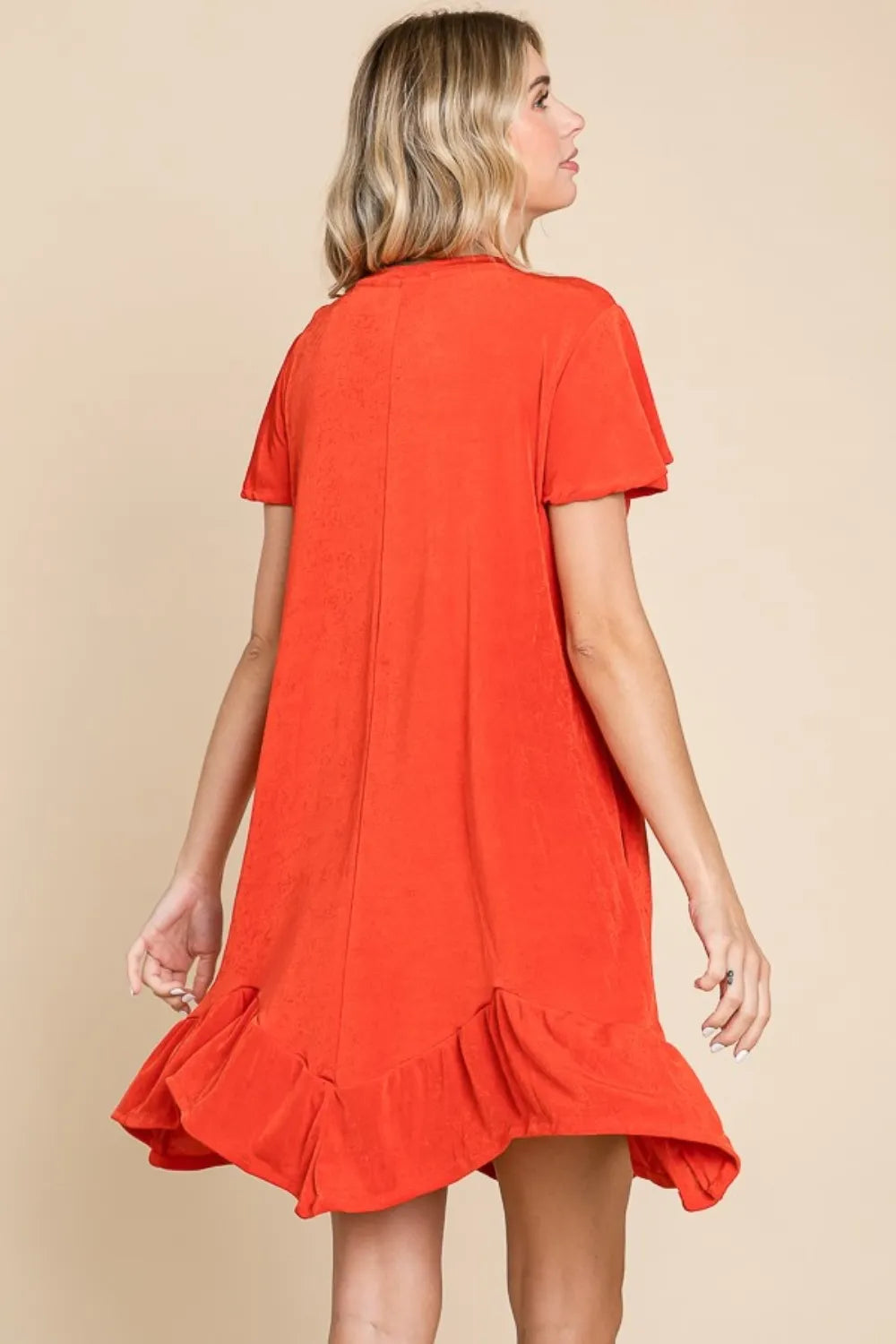 Culture Code Full Size Short Sleeve Ruffled Asymmetric Hem Dress Secondary image