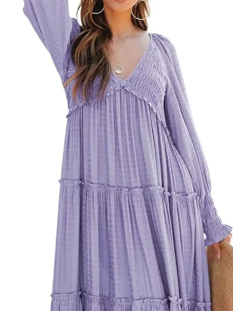 V-Neck Long Sleeve Tiered Maxi Dress with Smocked Bodice Secondary image