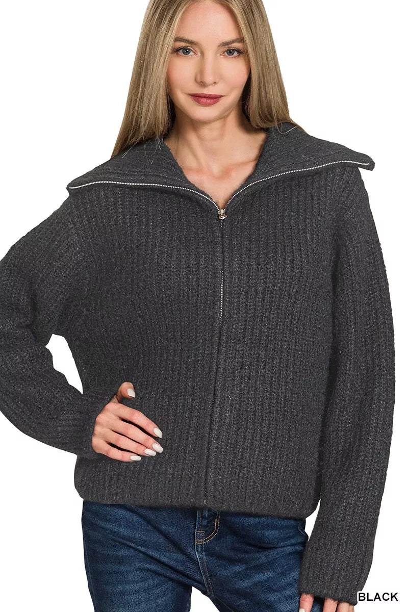 High Neck Full Zip Sweater Cardigan Main image