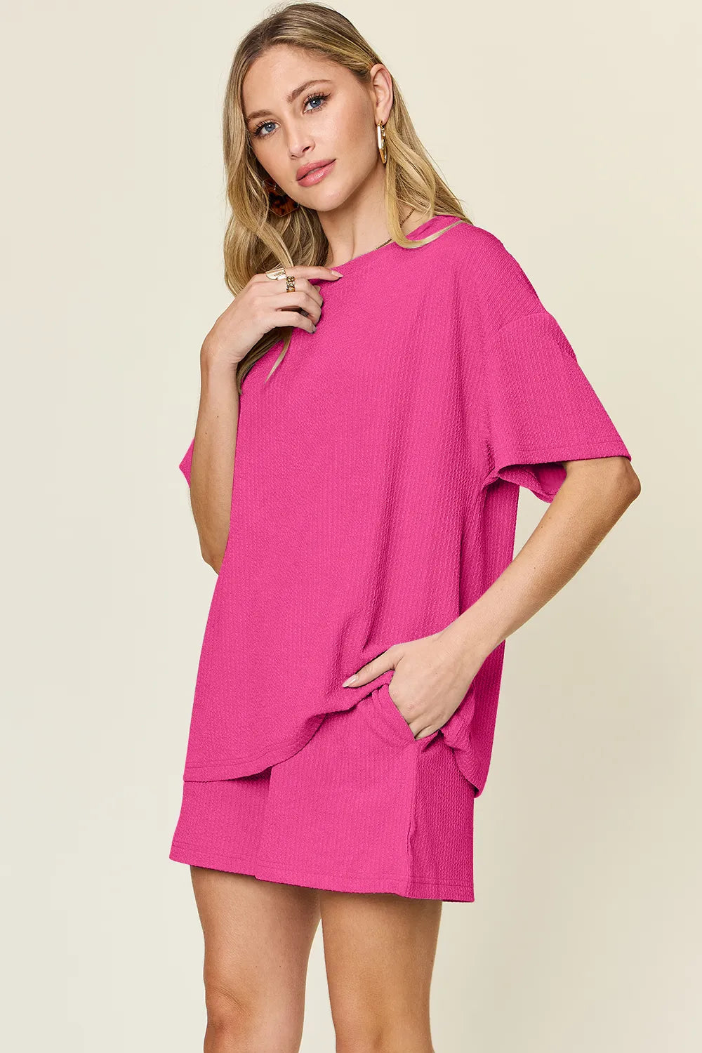 Basic Style Round Neck Solid Set Secondary image
