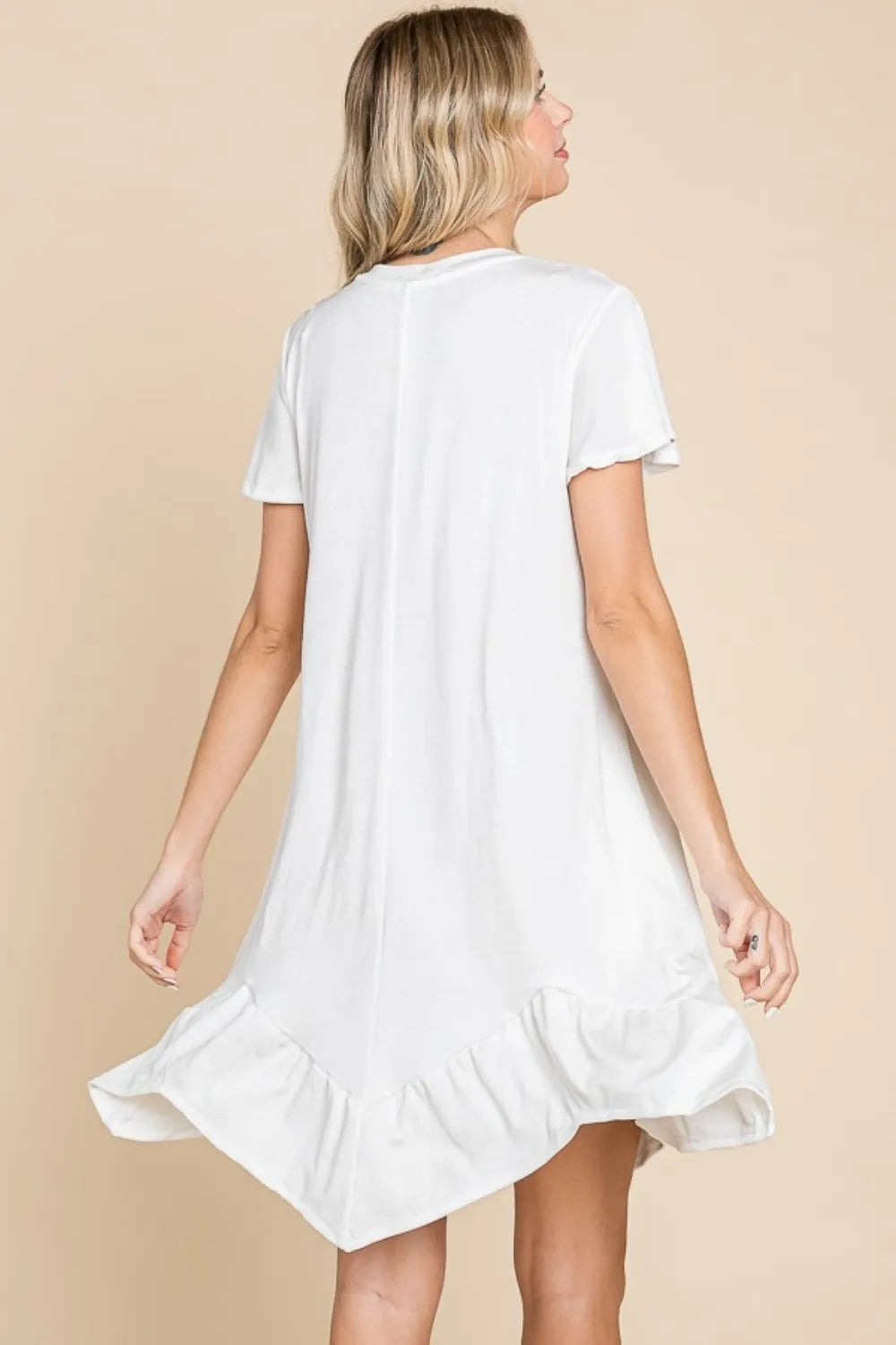 Culture Code Full Size Short Sleeve Ruffled Asymmetric Hem Dress Secondary image