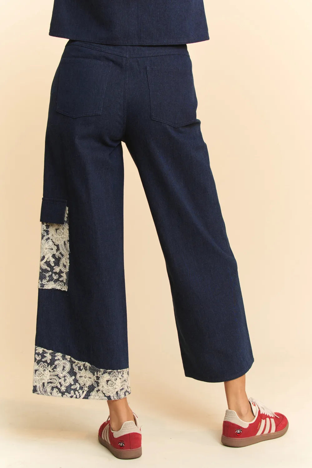 Davi & Dani Lace Applique Wide Leg Jeans Secondary image