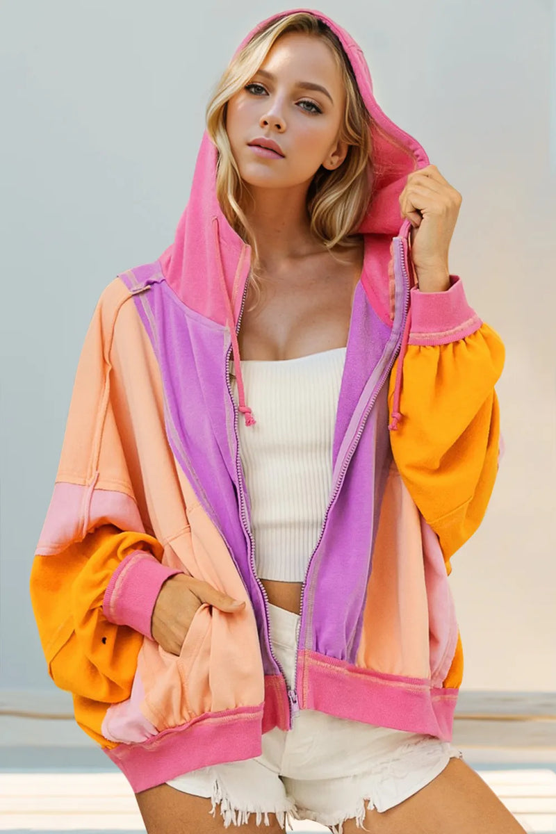 Color Block Zip Up Hoodie Secondary image