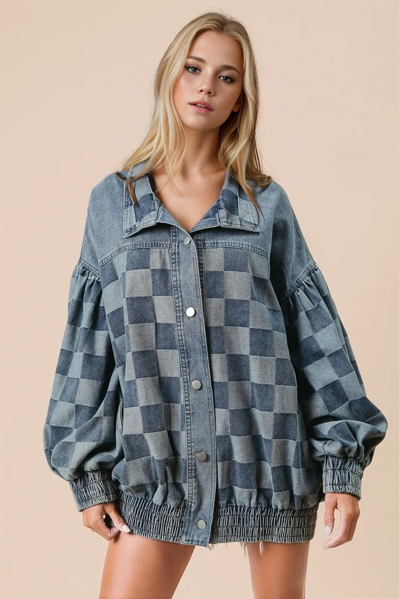 Checkered Denim Jacket with Button-Up Design Main image