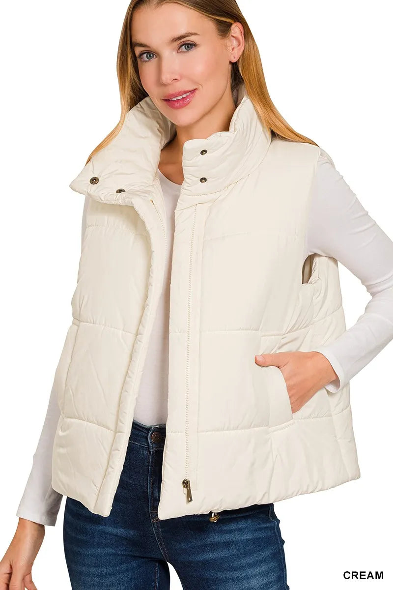 High Neck Zip-Up Vest Coat with Pockets Secondary image
