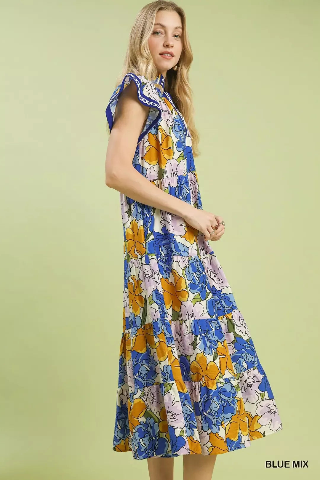 Umgee Mix Bold Floral Tiered Midi Dress Secondary image