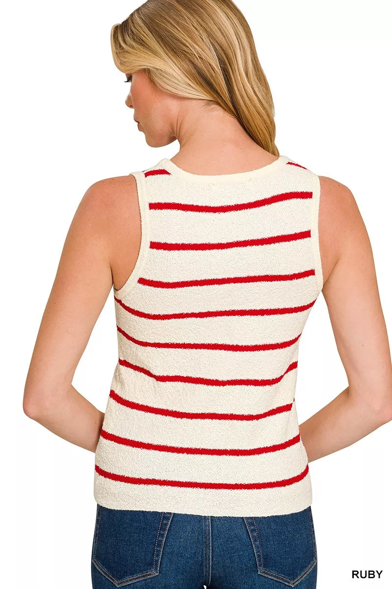 Round Neck Stripe Knit Tank Top Sweater Secondary image