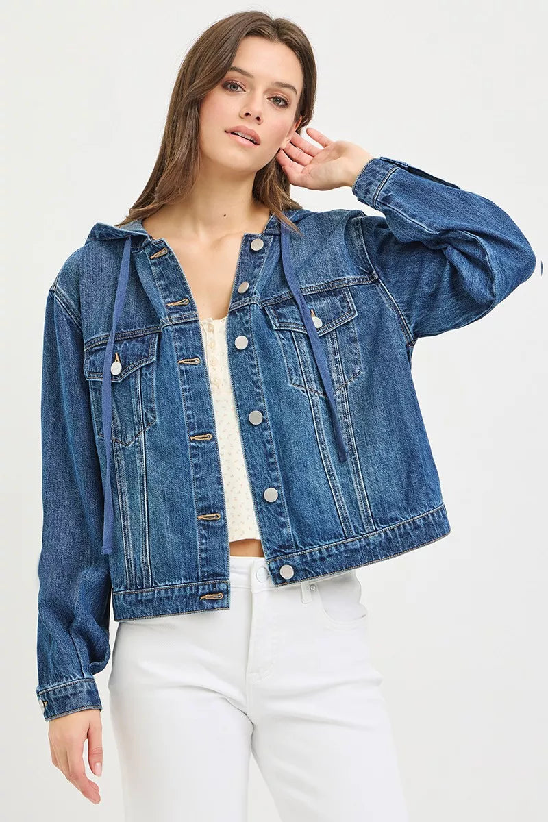 Casual Denim Jacket with Hoodie and Buttoned Front Secondary image