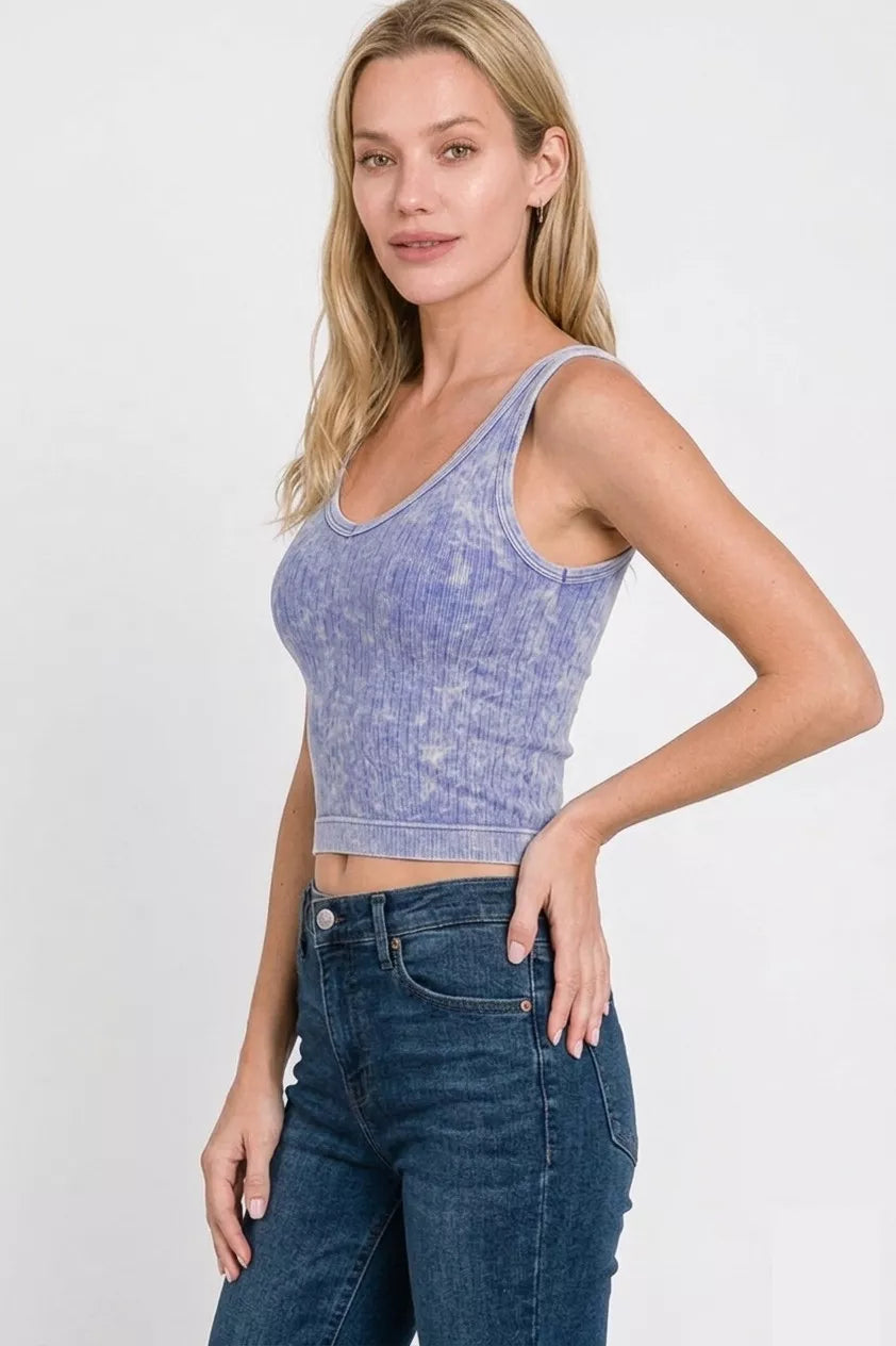 Zenana Washed Ribbed Seamless Cropped V-neck Tank Top Secondary image