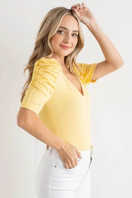Shirring Puff Sleeve Bodysuit with Ruched Fit and Moderate Stretch Secondary image