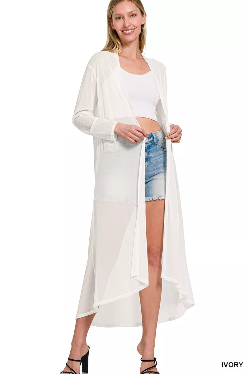 Mesh Open Front Cardigan with Long Sleeves and Stretch Knit Main image