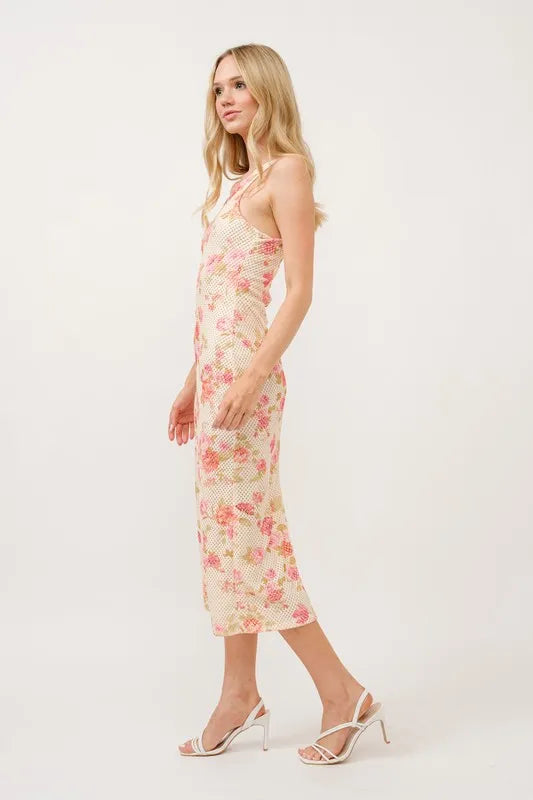 And The Why Floral Fishnet Bodycon Midi Dress Secondary image