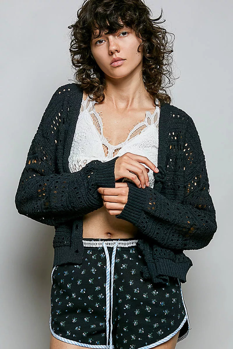 Open-Knit Floral Button Cardigan with 3D Floral Buttons Secondary image