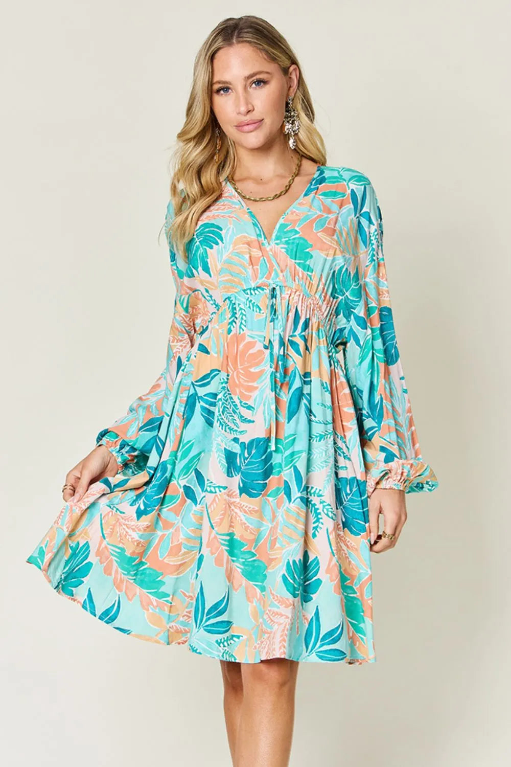 Printed V-Neck Drawstring Dress Secondary image