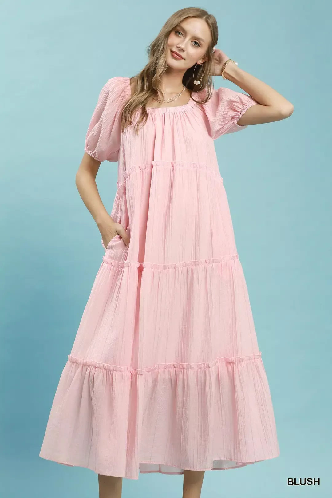 Umgee Textured Tiered Midi Dress Secondary image