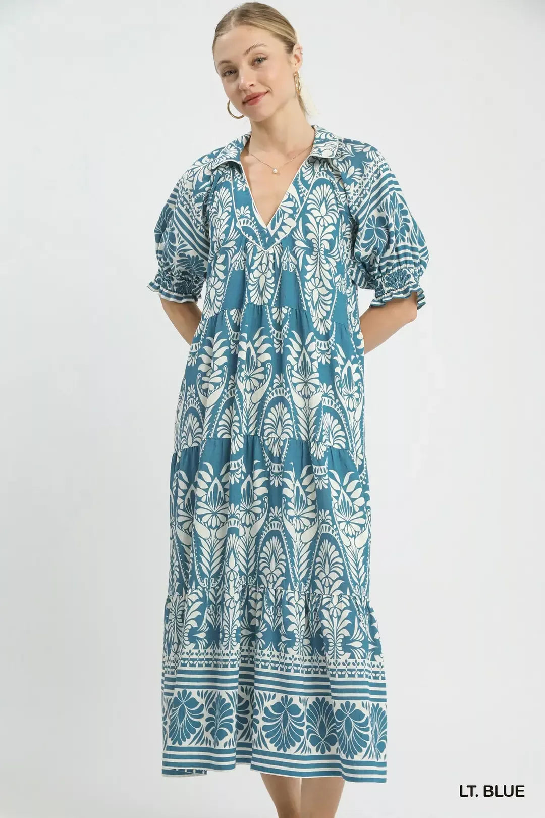 Umgee Two Tone Border Print Midi Dress Secondary image