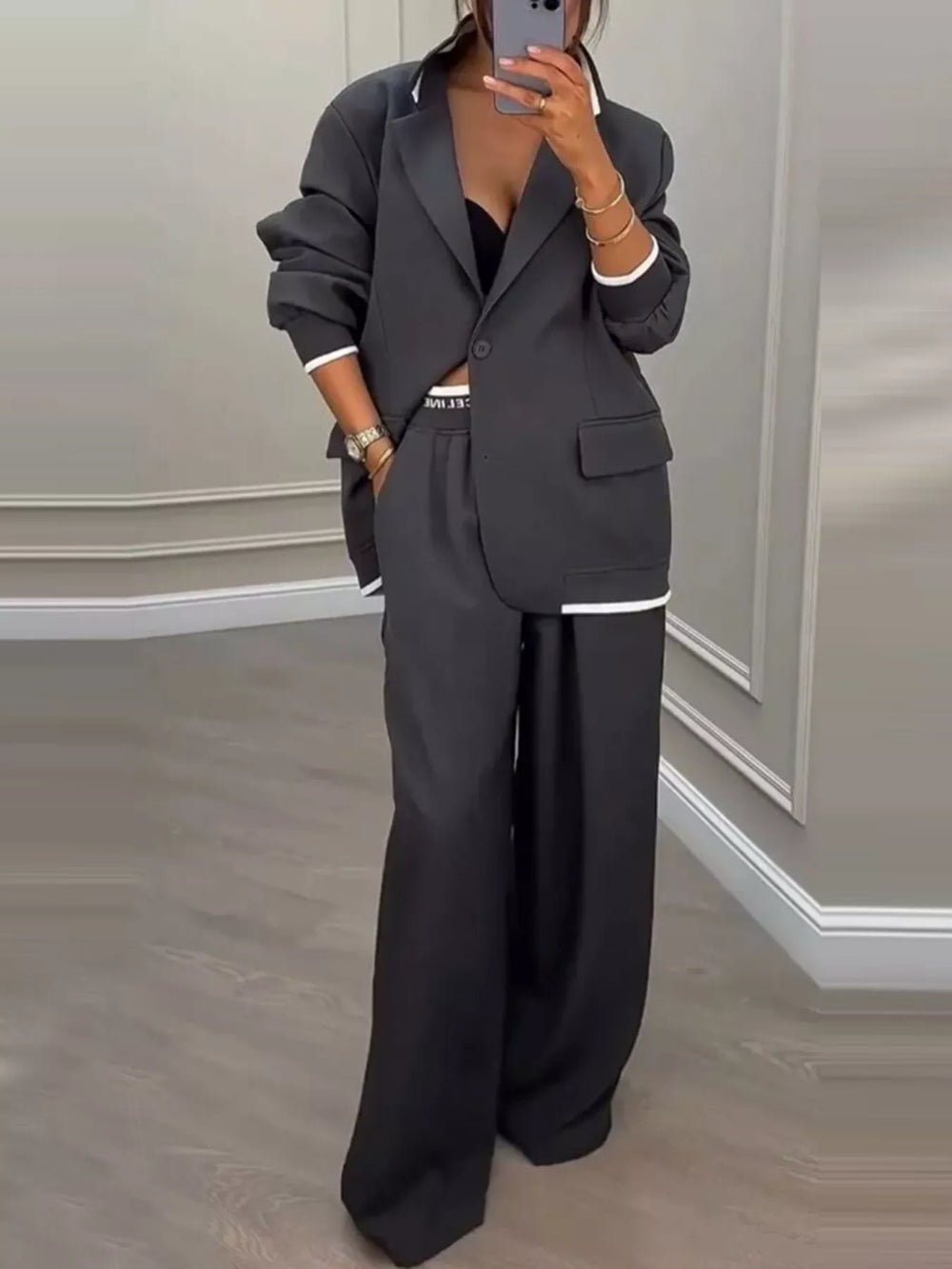 Blazer & Wide Leg Pants Set Plus Size