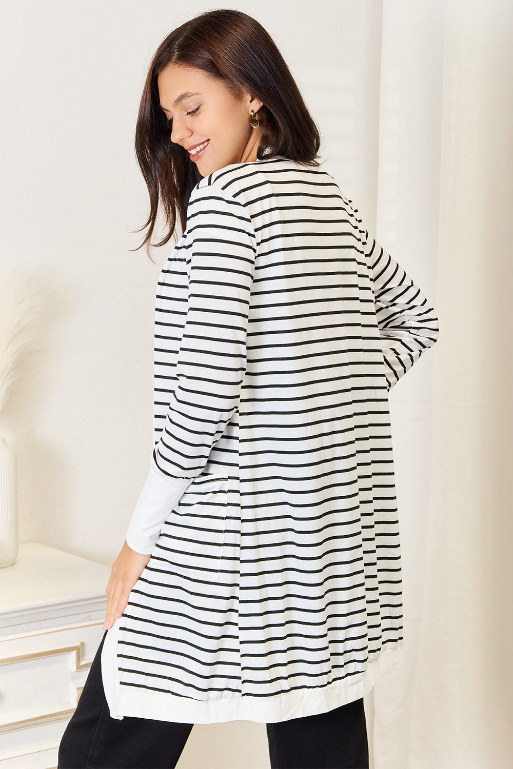 Striped Open Front Longline Cardigan Secondary image