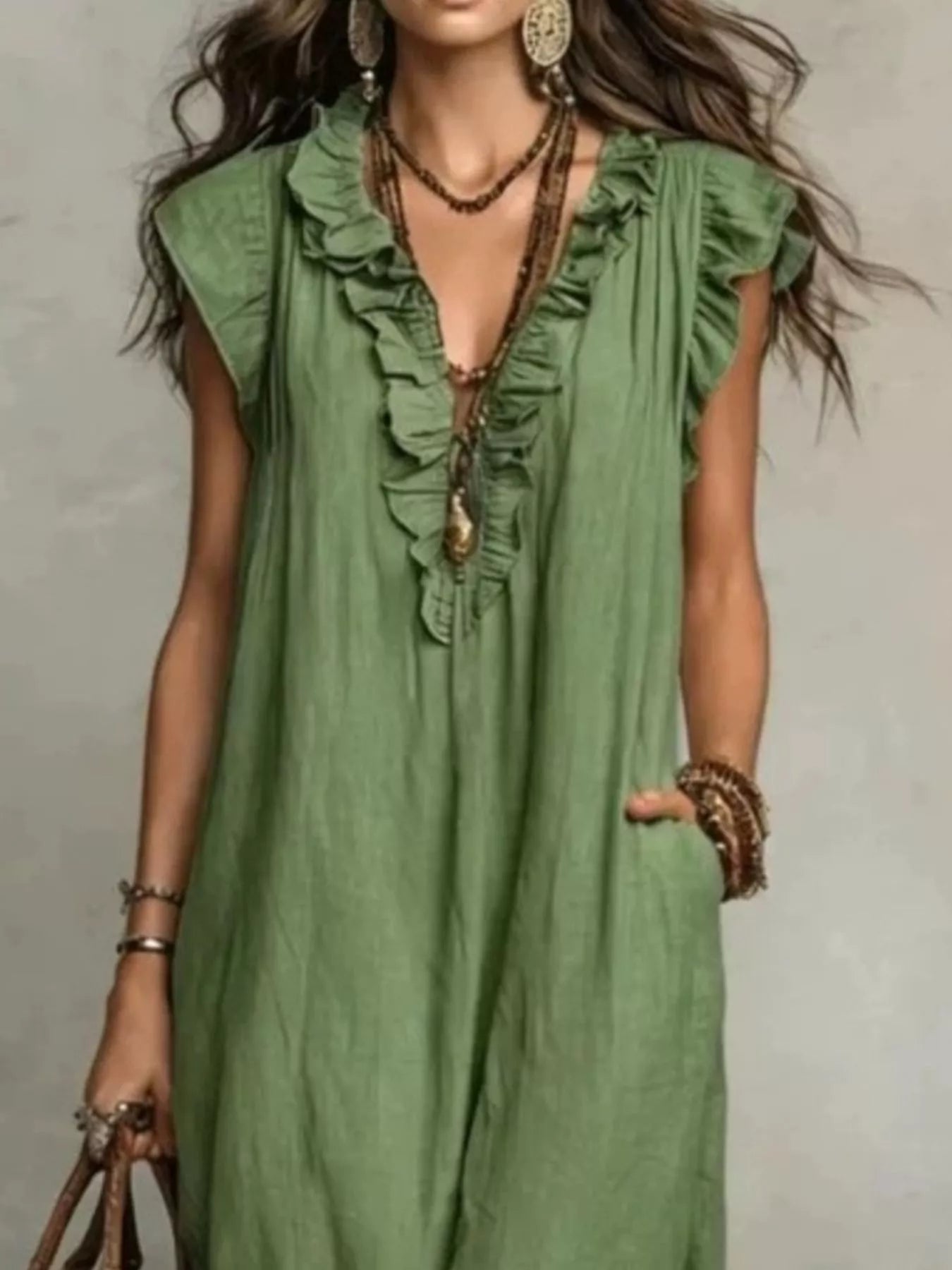 Ruffled V-Neck Cap Sleeve Maxi Dress Plus Size Secondary image