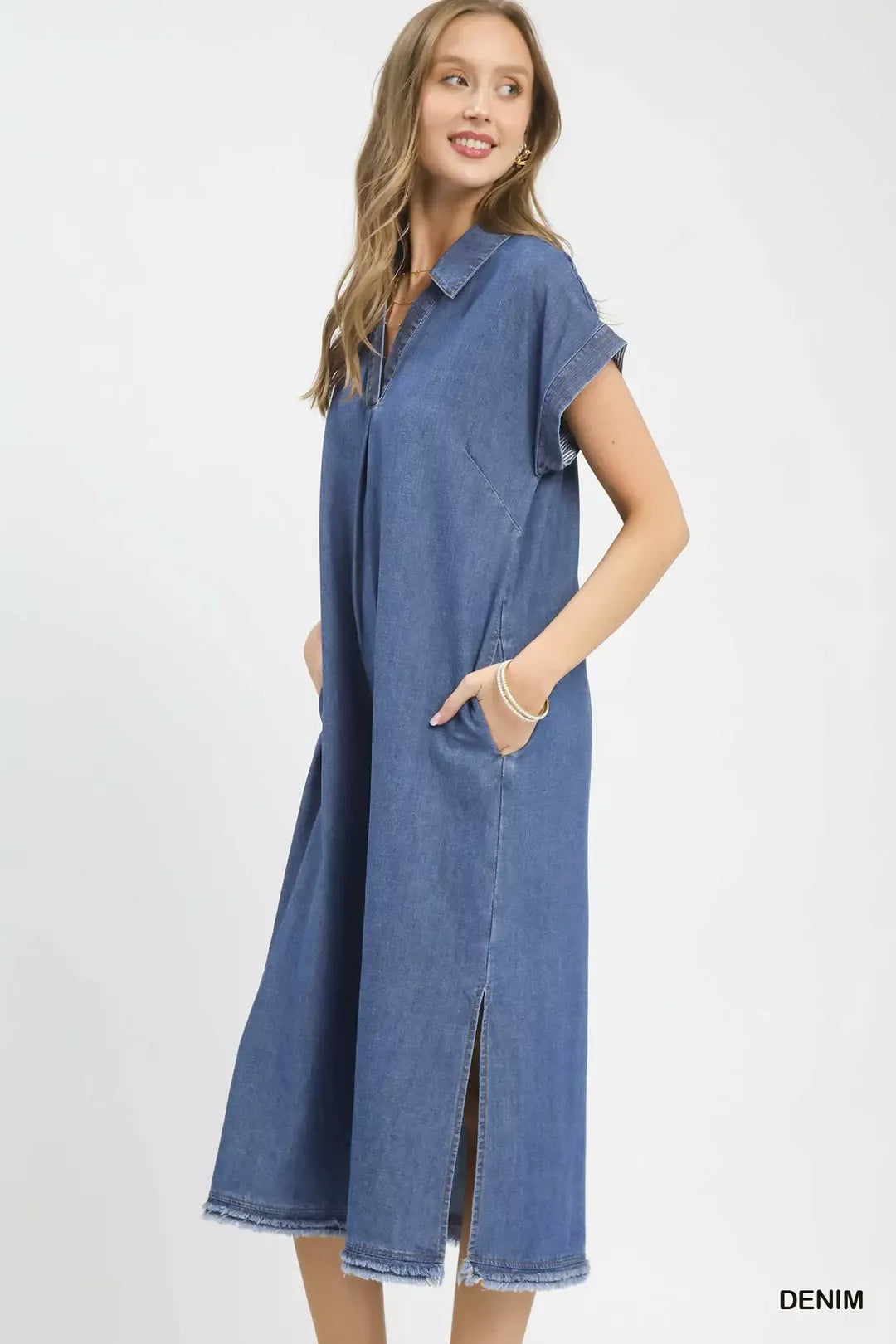 Umgee Stone Washed Denim Midi Dress Secondary image