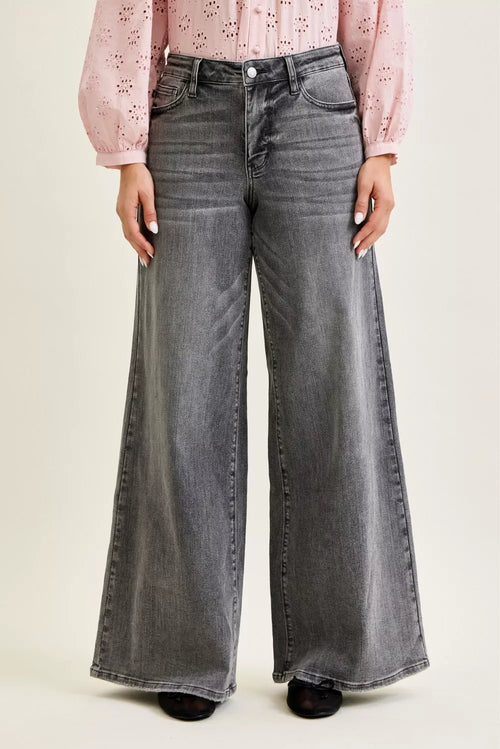 Mid Rise Palazzo Pants with Split Back Yoke