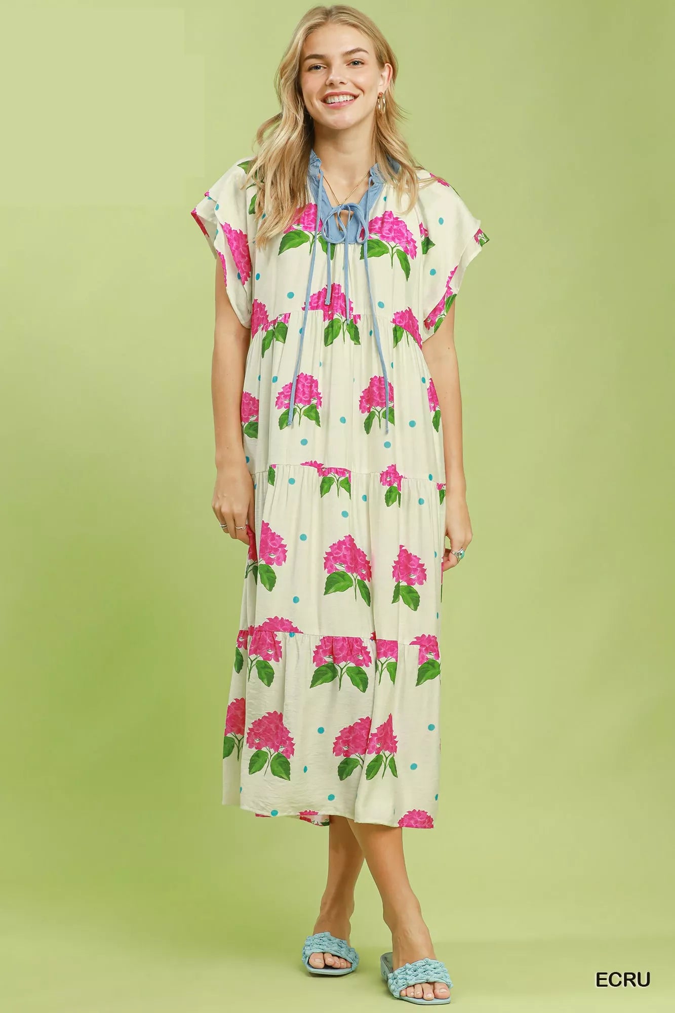 Umgee Hydrangea Print Midi Dress Secondary image