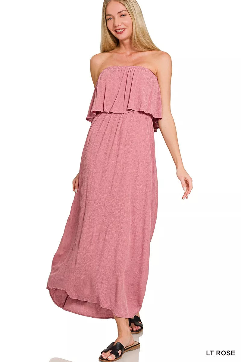 Woven Crinkle Strapless Maxi Dress Secondary image