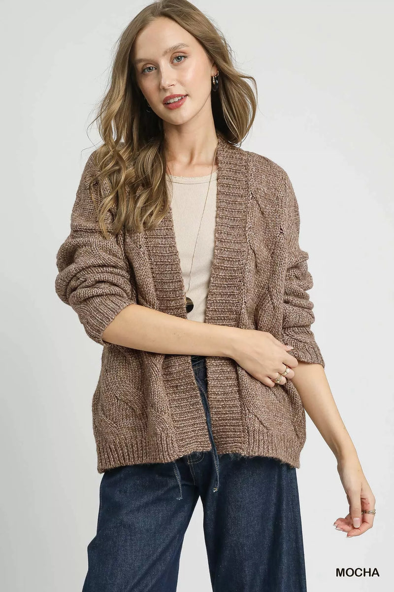 Chunky Cable Knit Open Front Cardigan with Ribbed Cuffs Secondary image