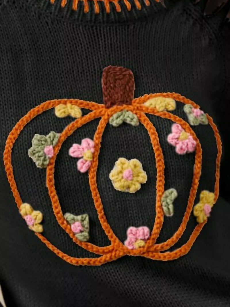 Pumpkin Floral Embroidered Thanksgiving Sweater Secondary image