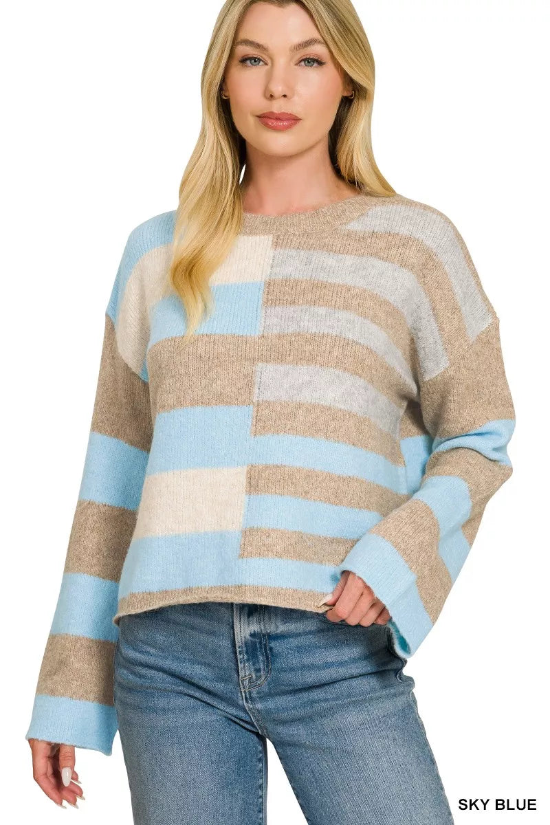 Lightweight Wool Blend Color Block Sweater Main image
