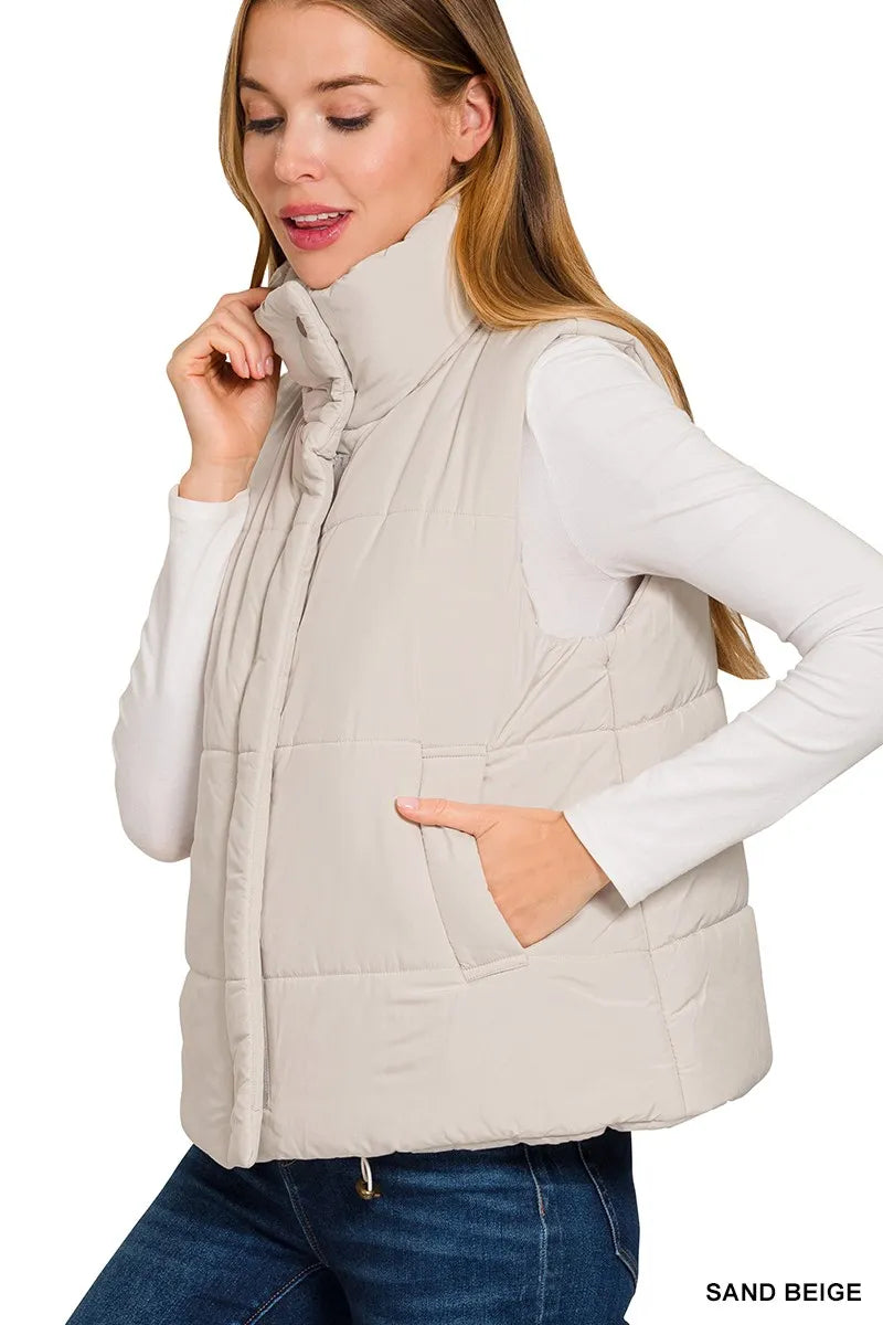 High Neck Zip-Up Vest Coat with Pockets and Lined Body Secondary image