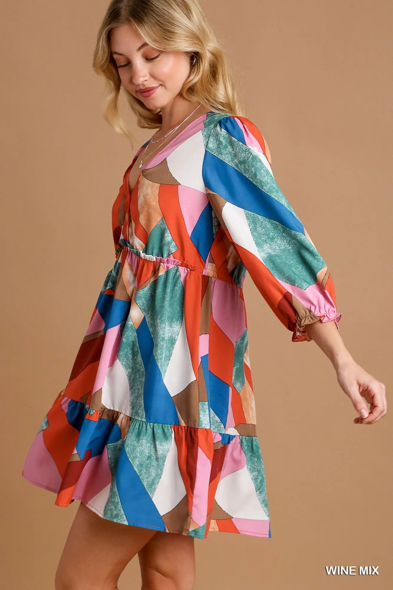 Umgee Abstract V-Neck Tiered Dress Secondary image