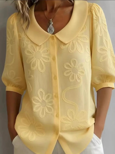 Flower Puff Sleeve Shirt with Button Detail