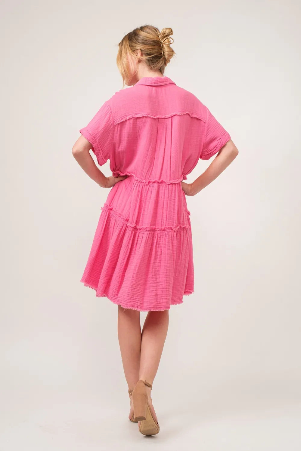 And The Why Full Size Raw Edge Washed Tiered Shirt Dress Secondary image
