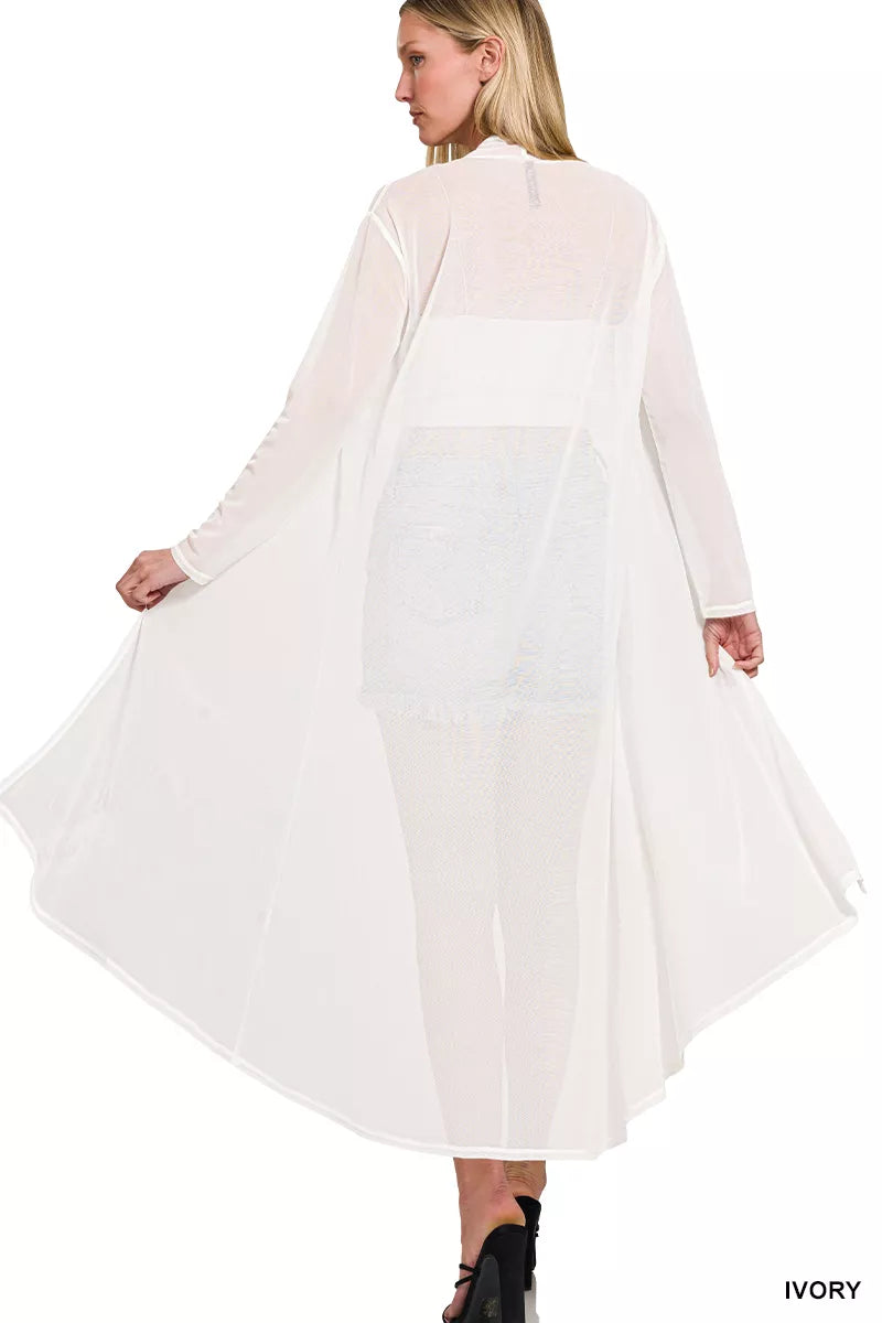 Mesh Open Front Cardigan with Long Sleeves and Stretch Knit Secondary image
