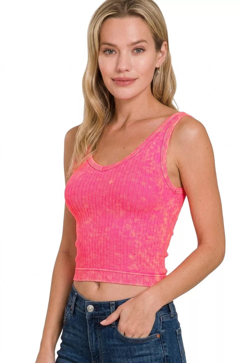 Zenana Washed Ribbed Seamless Cropped V-neck Tank Top Secondary image