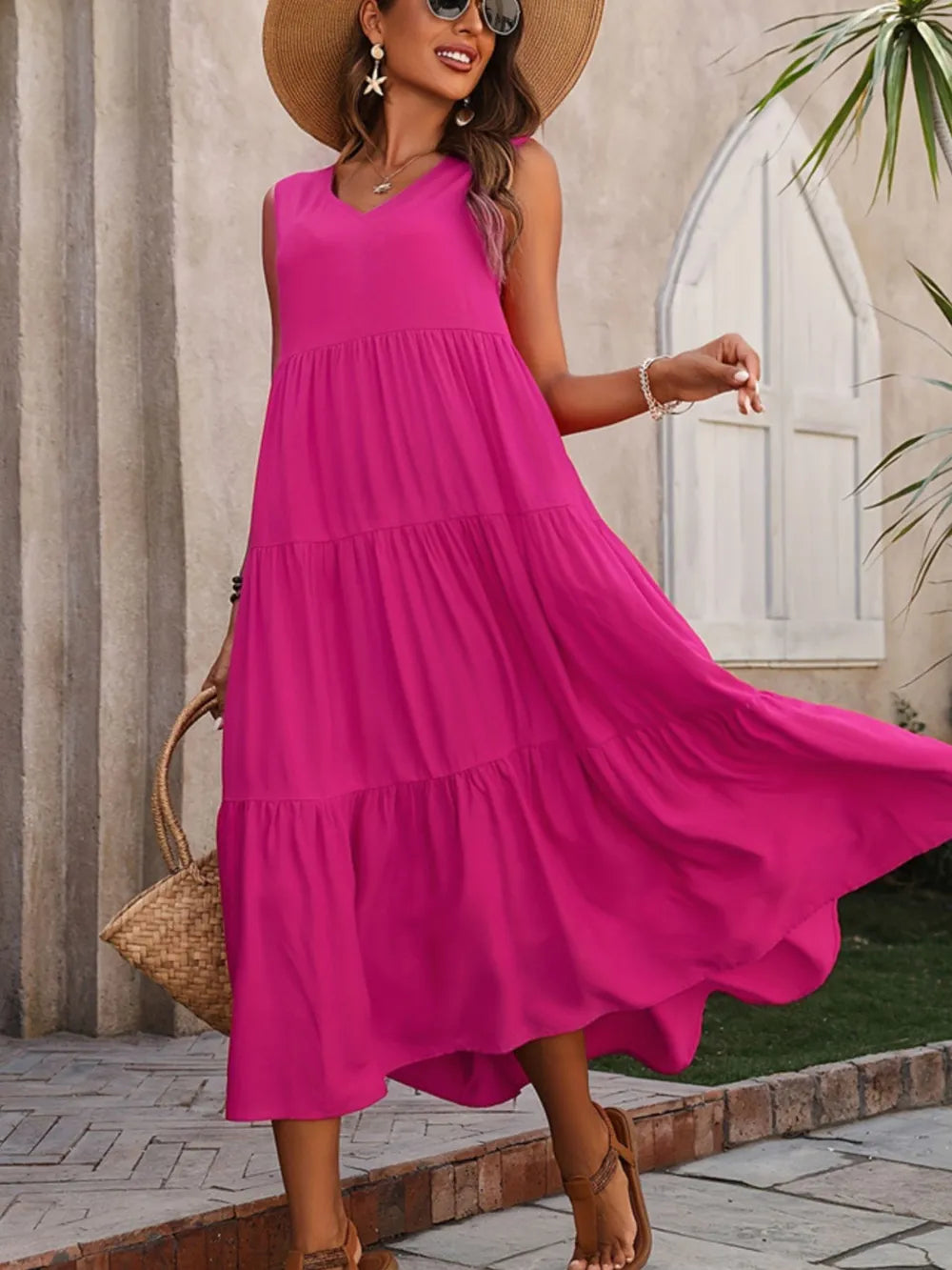Tiered V-Neck Sleeveless Dress Secondary image
