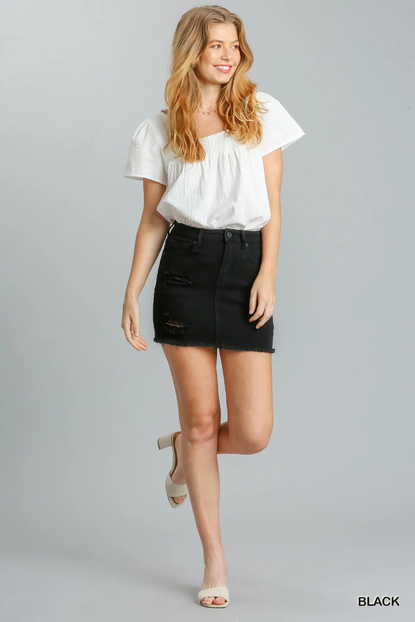 Distressed High Waist Denim Skirt Secondary image