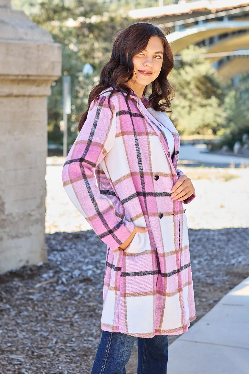 Plaid Button-Up Lapel Collar Coat Secondary image